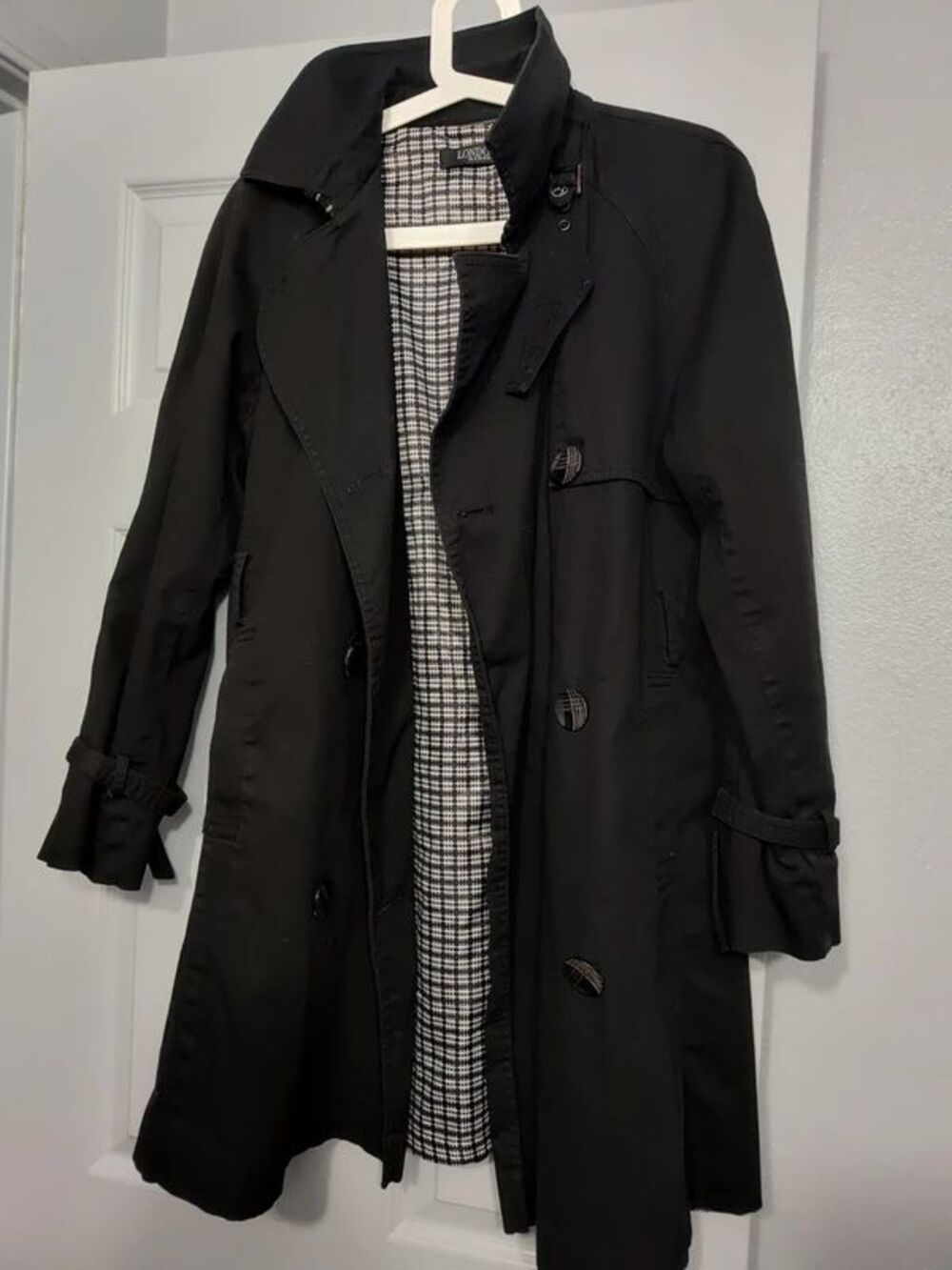 London fog women's trenchcoat coat overcoat black size S cotton